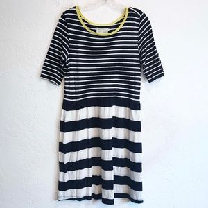 Saturday Sunday by Anthropology Striped Dress with Yellow Trim,Sz L,